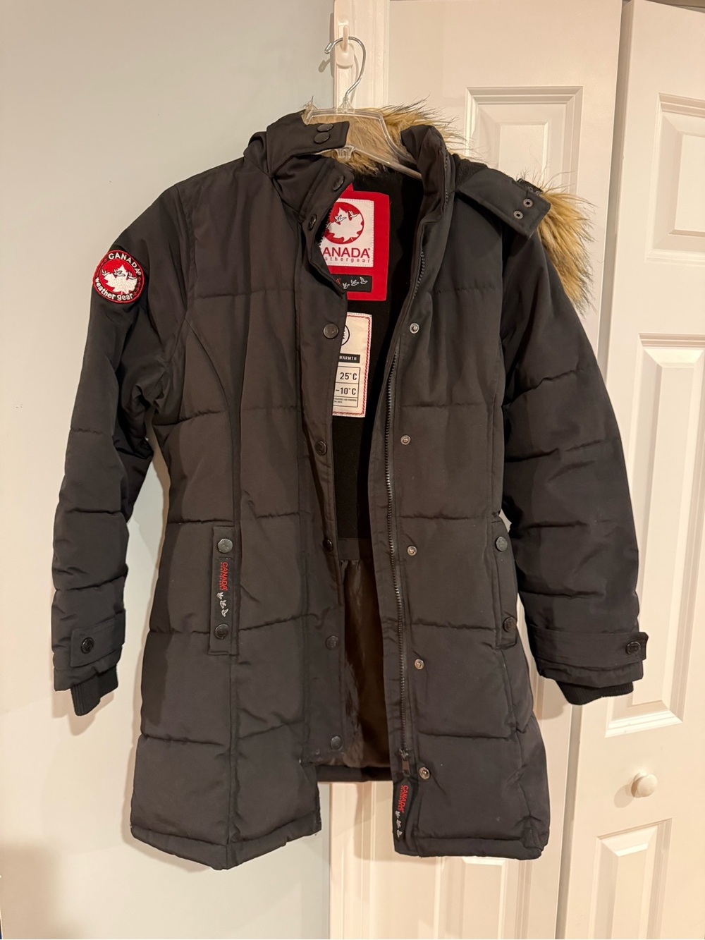 Canada Goose Kids Black Puffer Parka with Faux Fur Hood